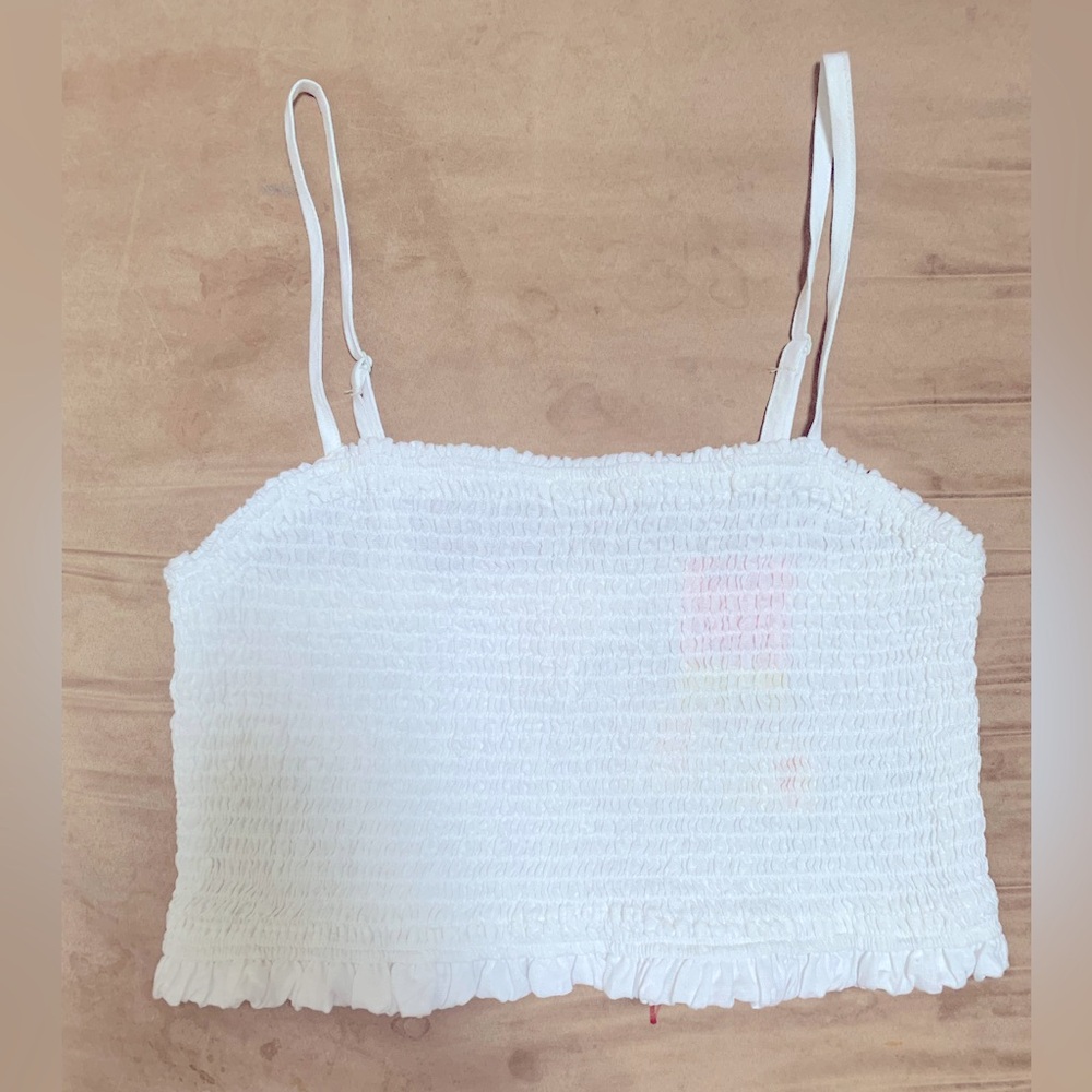 NWT C&C white linen smocked crop tank